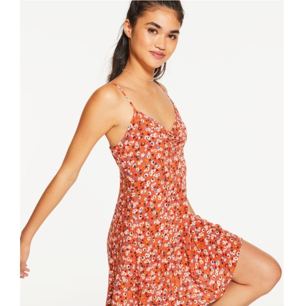 Floral V-Neck Ruched-Front Slip Dress